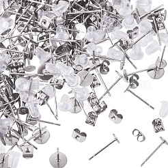 200Pcs 304 Stainless Steel Flat Round Blank Peg Stud Earring Findings&nbsp;STAS-TADJ0001-03