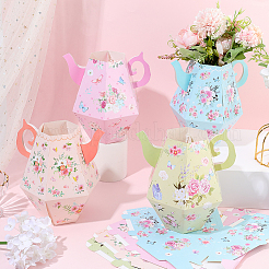 12Pcs 4 Styles 3D Flower Printed Teapot Shaped Paper Flower Gift Boxes&nbsp;DIY-SP0006-37