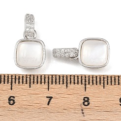 真鍮製マイクロパヴェキュービックジルコニアペンダント  シェルと  正方形  プラチナ  16mm  穴：1.8mm&nbsp;KK-C248-03P