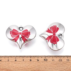 オペークアクリルパーツ  ハートと蝶結びのチャーム  サクランボ色  34.5x42x16.5mm  穴：3.5x4mm&nbsp;OACR-T030-01A