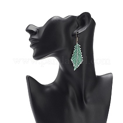 Japanese Seed Braided Feather Dangle Earrings&nbsp;EJEW-MZ00001