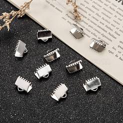 変色しにくい304ステンレススチールリボンカシメエンドパーツ  ステンレス鋼色  9x10.5mm  穴：1.5mm&nbsp;X-STAS-Q187-01