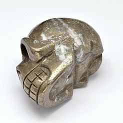 頭蓋骨の天然黄鉄鉱ディスプレイ装飾  ダークカーキ  45~49x40~45x67~70mm&nbsp;G-A145-04