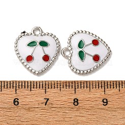 合金エナメルチャーム  桜のチャームが付いたハート  プラチナ  17.5x15.5x3.5mm  穴：1.8mm&nbsp;FIND-H051-12P
