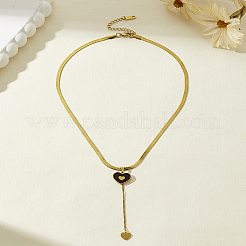 201 Stainless Steel Enamel Elegant Black Heart Tassel Pendant Necklaces for Women&nbsp;MU3610