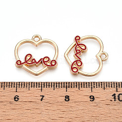 ライトゴールドメッキ合金チャーム  エナメル  単語「love」付けのハート  レッド  18.5x18.5x2mm  穴：1.6mm&nbsp;ENAM-T009-15B