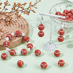 32個、あらゆる種類のスポーツボールシリコンビーズ  ラウンド  ココナッツブラウン  14.5x14mm  穴：2mm&nbsp;SIL-SC0001-81A