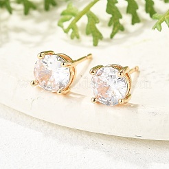 女性用フラットラウンド真鍮パヴェキュービックジルコニアスタッドピアス  カドミウムフリー＆鉛フリー  長持ちメッキ  ラックめっき  ゴールドカラー  透明  6mm&nbsp;EJEW-G428-29A-02