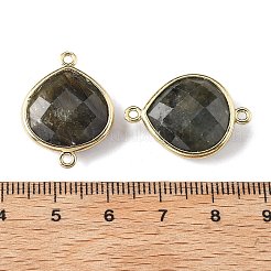 真鍮製コネクタチャーム  天然ラブラドライトと  ラックめっき  ティアドロップ  24.5x18x7mm  穴：1.6mm&nbsp;G-H323-01G-10