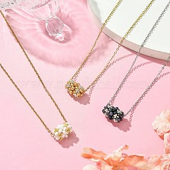 編み込みガラスシードビーズコラムペンダントネックレス3個  女性用304ステンレススチールアズキチェーンネックレス  ミックスカラー  17.80インチ（45.2cm）&nbsp;NJEW-MZ00037