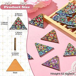 24 個 4 色プリントナチュラルバスウッドペンダント  三角形  ミックスカラー  32x34x3mm  穴：1.5mm  6個/カラー&nbsp;WOOD-CJ0001-93