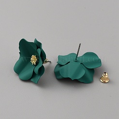 合金 3D フラワー スタッド イヤリング  ダークスレートグレー  26x25mm&nbsp;EJEW-WH0016-07B