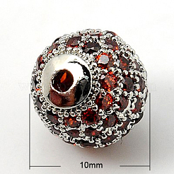 真鍮製キュービックジルコニアビーズ  ラウンド  プラチナ  10mm  穴：1.5mm&nbsp;X-ZIRC-D009-04P