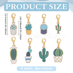 32Pcs 8 Style Alloy Enamel Cactus Pendant Decorations&nbsp;HJEW-ME00057