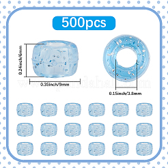 透明プラスチックビーズ500個  グリッターパウダー付き  バレル  ライトスカイブルー  9x6mm  穴：3.8mm&nbsp;KY-SP0001-54F