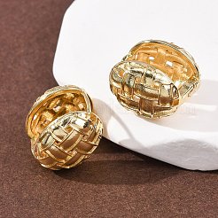 編み込みの楕円形真鍮フープピアス  長持ちメッキ  ラックめっき  鉛フリー＆カドミウムフリー  18KGP本金メッキ  15.5x12x14.5mm&nbsp;EJEW-H178-12G