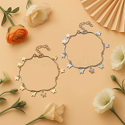 4Pcs 4 Styles Iron Butterfly Heart Slice Charm Wave Bar Link Chain Anklets for Women&nbsp;AJEW-HY0002-66