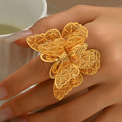 Hollow Double Butterfly Metal Open Cuff Rings for Women&nbsp;BX9587