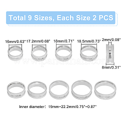 18個 9サイズ 201 ステンレススチール 溝付き指輪 男女兼用  ステンレス鋼色  内径：16~22.2mm  ワイド：8mm  2pcs /サイズ&nbsp;STAS-UN0045-60A-P
