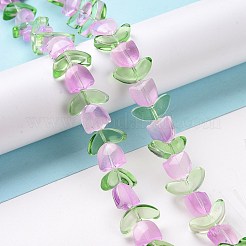 透明ガラスビーズ連売り  チューリップ  パールピンク  6.5~9x9~14x4~5.5mm  穴：1mm  約29個/連  15.71''（39.9センチメートル）&nbsp;LAMP-H061-02H