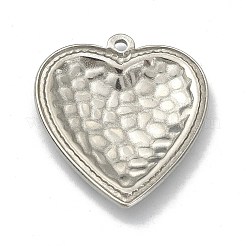 変色しない304ステンレススチールペンダント  テクスチャードハートチャーム  ステンレス鋼色  27x25x3.7mm  穴：1.6mm&nbsp;STAS-E191-10P-01