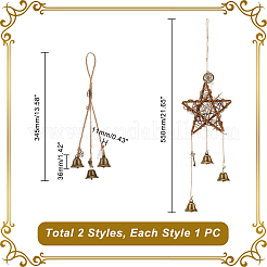 2Pcs 2 Style Brass & Iron Witch Bells Wind Chimes Door Hanging Pendant Decoration&nbsp;AJEW-GA0005-69
