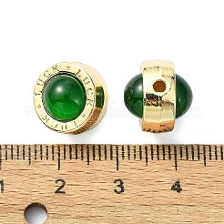ラックメッキ合金樹脂ビーズ  幸運の文字が書かれたフラットラウンドいビーズ  ゴールドカラー  グリーン  12.5x10.5mm  穴：1.8mm&nbsp;RESI-Z027-01G-03