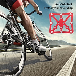 自転車アルミ合金フラットセルフロックペダル  長方形  レッド  75x65mm&nbsp;TOOL-WH0132-12B