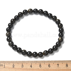 天然金色オブシディアンビーズストレッチブレスレット  ラウンド  内径：2インチ〜2-3/8インチ（5~6cm）  ビーズ：5.8~6.8mm&nbsp;BJEW-K212-A-020