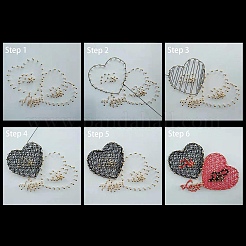 ハート模様DIYストリングアートキットセット  ハンマー入り  木の板  プラスチックホルダーアクセサリー  合金の釘とネジ  はさみ  ポリエステル糸  15x15x0.85cm&nbsp;DIY-F070-17