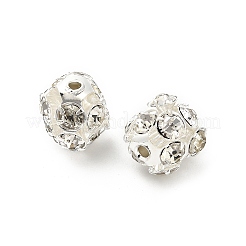 10mm真鍮ラインストーンビーズ  ラウンド  銀  9~10x10mm  穴：1.4mm&nbsp;X1-KK-S519-01C-S