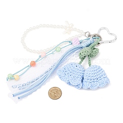 Handmade Cotton Yarn Crochet Lily of the Valley & ABS Pearl Round Bead & Polyester Cord Pendant Decorations&nbsp;HJEW-JM04387-01