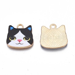 プリント合金ペンダント  カドミウムフリー＆ニッケルフリー＆鉛フリー  ライトゴールド  猫の頭  ミックスカラー  17x17.5x1.5mm  穴：2mm&nbsp;PALLOY-N168-002