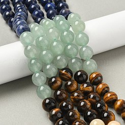Chakra Natural Red Jasper & Yellow Jade & Green Aventurine & Tiger Eye & Sodalite & Amethyst Beads Strands&nbsp;G-NH0002-E02-10mm