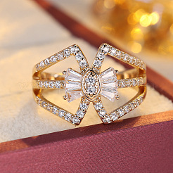Brass Micro Pave Clear Cubic Zirconia Finger Rings&nbsp;WG9A69D-01