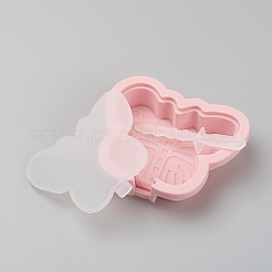 アイスポップ食品グレードのシリコーン型  プラスチック製の蓋と棒付き  子供用夏の家庭のキッチンツール  蝶  ピンク  83x101x24mm  スティック：86x15x12mm&nbsp;AJEW-D039-07