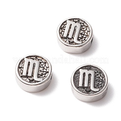 304ステンレススチールビーズ  十二星座とフラットラウンド  アンティークシルバー  蠍座  10x4mm  穴：1.8mm&nbsp;STAS-J033-01C