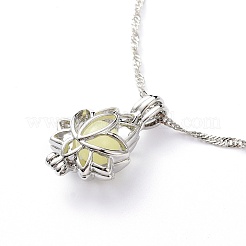 Luminous Alloy Locket Pendant Necklaces&nbsp;NJEW-F284-02B