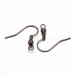 真鍮アンティークブロンズピアスフック  ビーズチャームと水平ループ付き  ニッケルフリー  19mm  穴：1.5mm  ピン：0.7mm&nbsp;X-KK-Q362-AB-NF