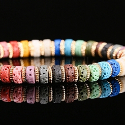天然溶岩ロックビーズブレスレット  女性のためのジュリー  フラットラウンド  カラフル  0.6x0.2cm&nbsp;PW-WGE936D-01