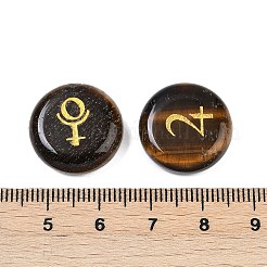 10個 10スタイル 天然タイガーアイカボション  金箔押し模様のフラットラウンド  18~18.5x4.5~6mm  1個/スタイル&nbsp;G-G193-03D