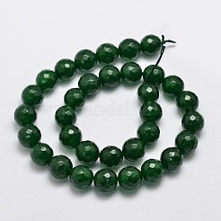 天然石マレーシアジェイドビーズ連売り  ラウンド  染め  多面カット  濃い緑  10mm  穴：1.0mm  約37個/連  14.5インチ&nbsp;G-A147-10mm-A07