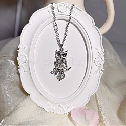Vintage Alloy Crystal Rhinestone Owl Pendant Necklaces&nbsp;WU5085