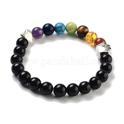 Chakra Round Natural Obsidian Beaded Stretch Bracelets&nbsp;BJEW-K251-05A