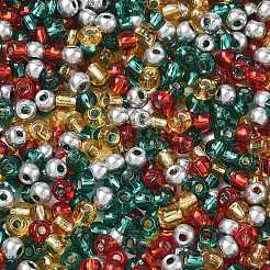 4色のクリスマスガラスラウンドシードビーズ6/0個  ミックスカラー  4x3mm  穴：1.2~1.4mm  約6000個/袋&nbsp;SEED-X0058-05