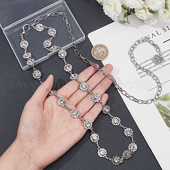 1Pc Iron Rhinestone Sparkling Flower Link Chains Belt with Alloy Cable Chains&nbsp;AJEW-FG0003-49