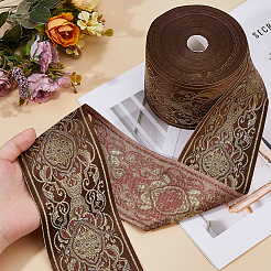 6.25ヤードの花柄ヴィンテージジャカードポリエステルリボン  刺繍入りの織りリボン  ココナッツブラウン  3-5/8インチ（93mm）&nbsp;OCOR-HS0001-11A