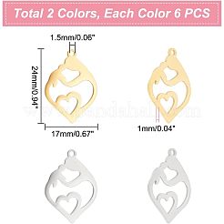 12Pcs 2 Colors 201 Stainless Steel Pendants&nbsp;STAS-UN0040-19