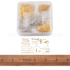 DIYアクセサリーセット  真鍮のピアスフック、ボールヘッドピン、つぶし玉付き  プラスチック製ピアスキャッチ  鉄の丸カン＆ヘッドピン＆アイピン＆スクリューアイピンペグベイル  合金ラウンドリング＆クラスプ  プラチナ·ゴールデン  118x72x35mm&nbsp;DIY-TA0002-52