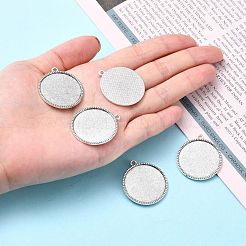 Tibetan Style Alloy Flat Round Pendant Cabochon Settings&nbsp;TIBEP-Q045-068G-AS-RS